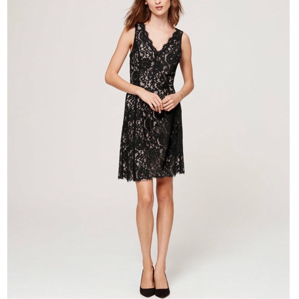 Loft black V-neck lace dress